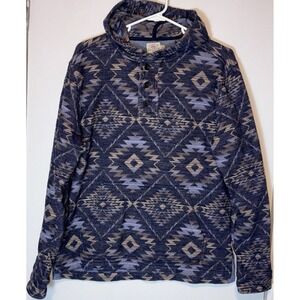 Faherty Jacquard Blanket Hoodie S Blue Brown Southwestern Evening Ridge Pullover